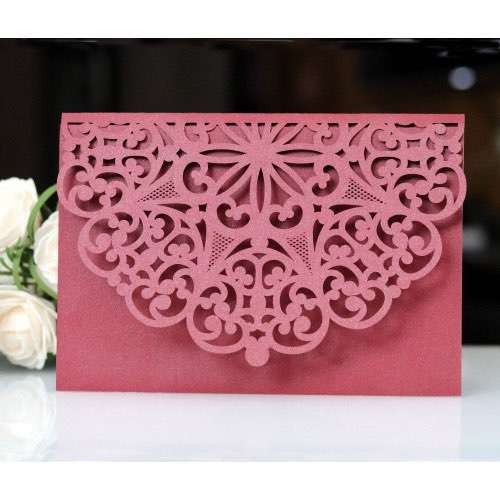 Bussiness Invitation Card With Envelope Wine Red Invitation Laser Cut Paper